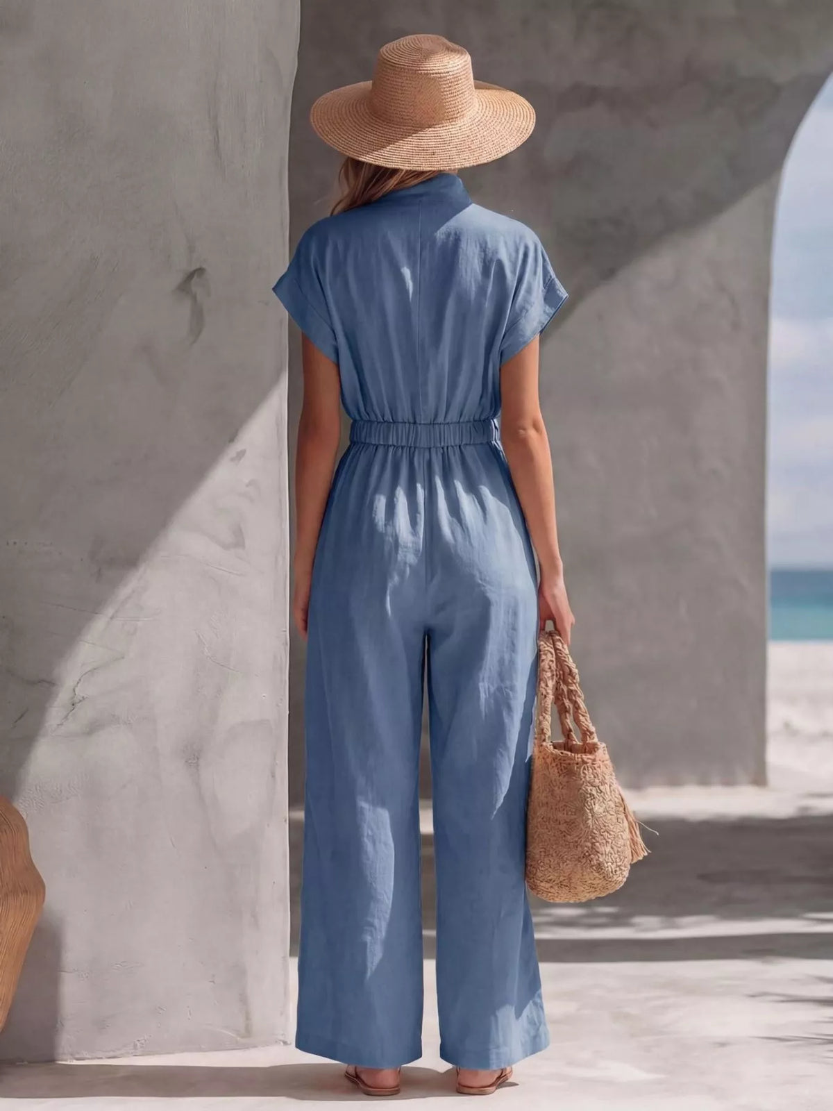 Zipper Front Wide Leg Jumpsuit - Lilixa.store