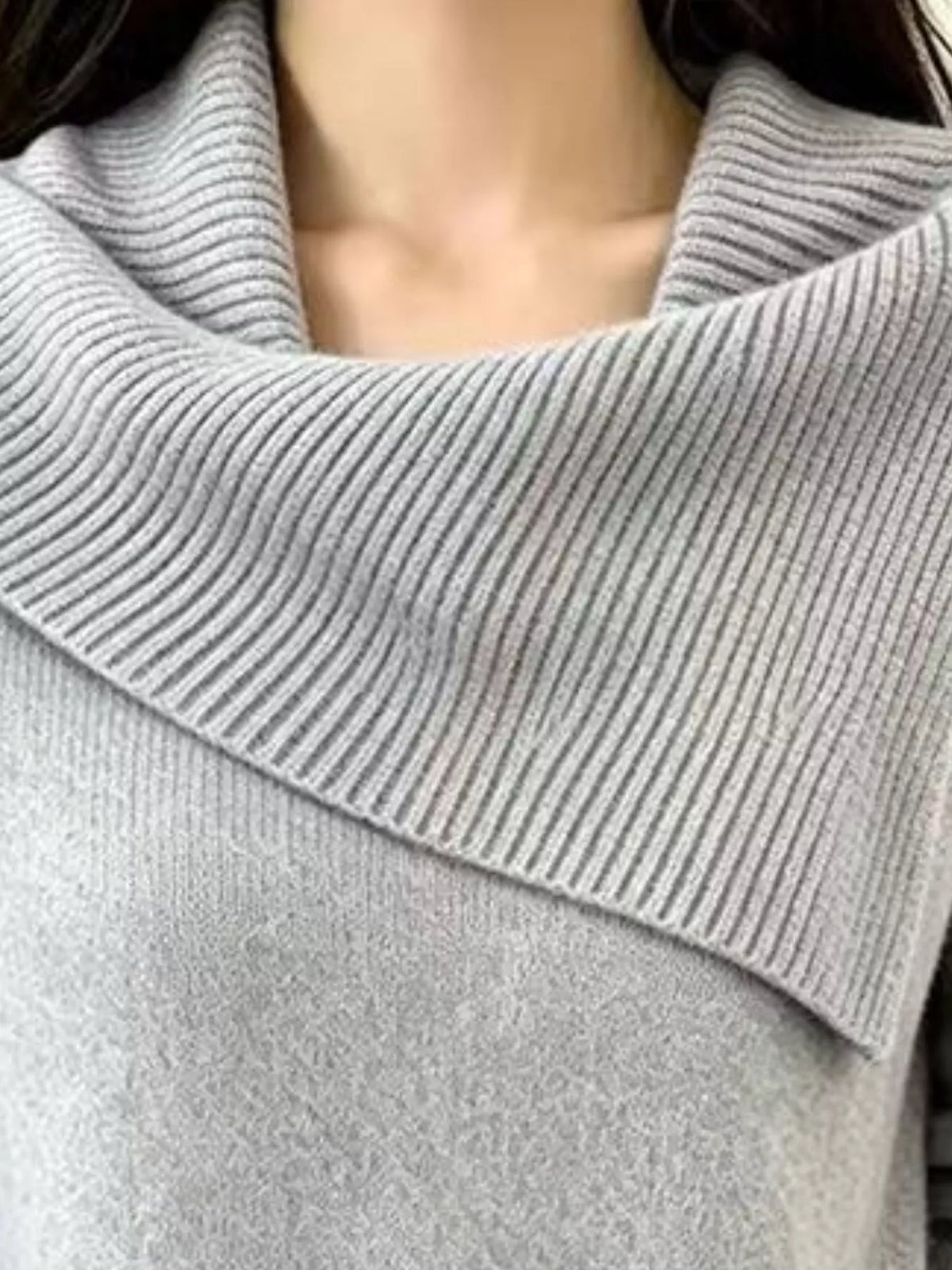 Full Size Asymmetric Ribbed Collar Sweater Plus Size