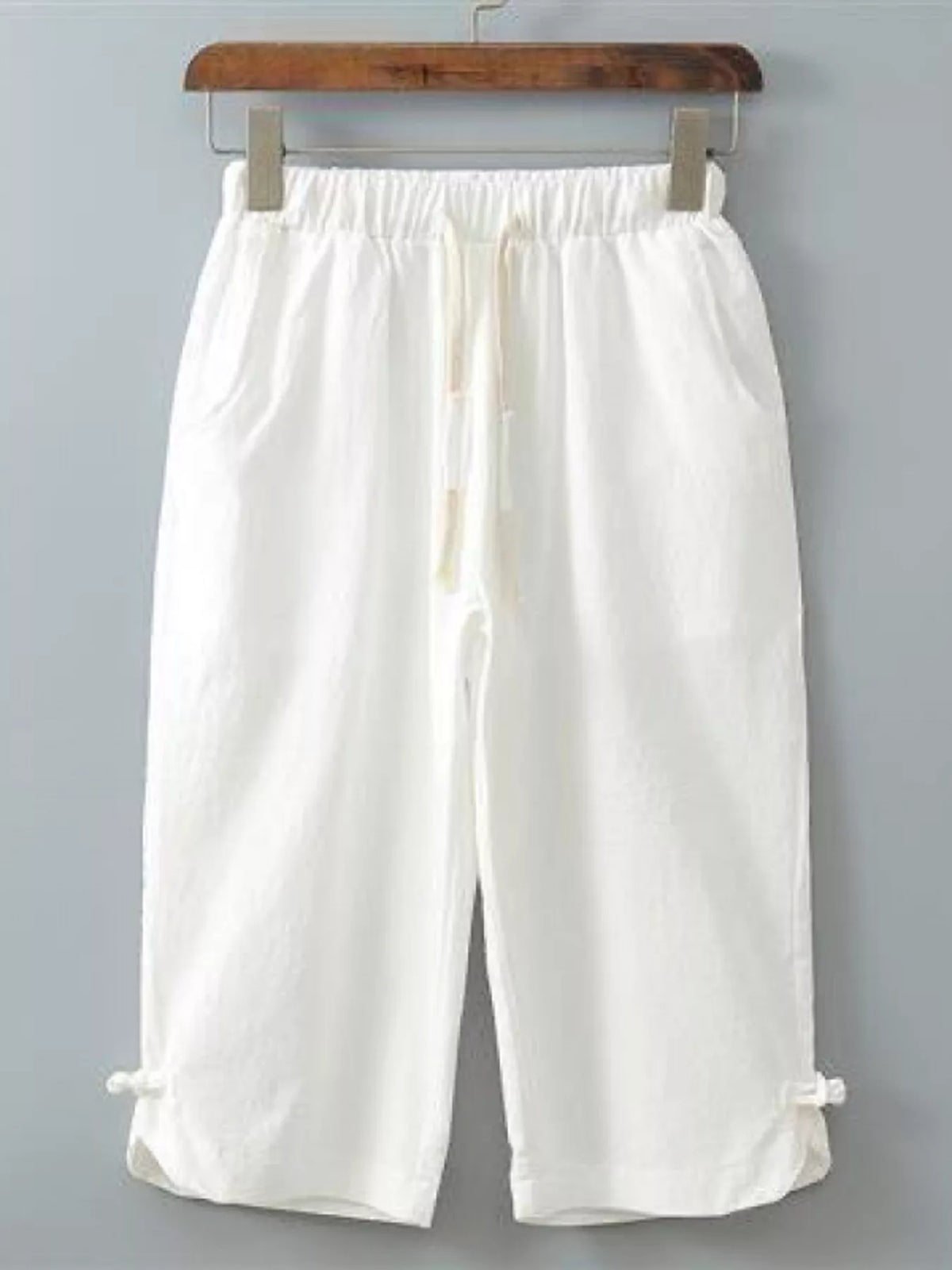Men's Plus Size Casual Cropped Pants with Drawstring in White