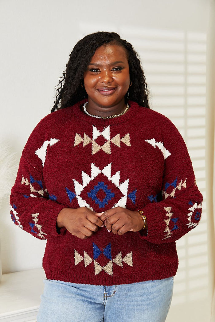 HEYSON Full Size Aztec Soft Fuzzy Sweater - Lilixa.store