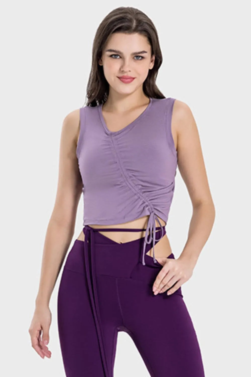 Millennia Drawstring Ruched Wide Strap Active Tank - Lilixa.store
