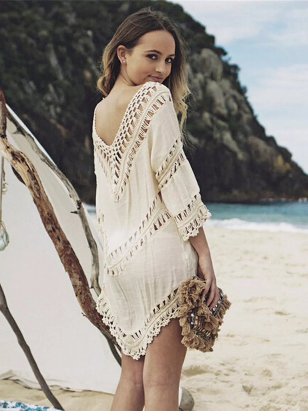 Crochet Trim V-Neck Cover Up - Lilixa.store