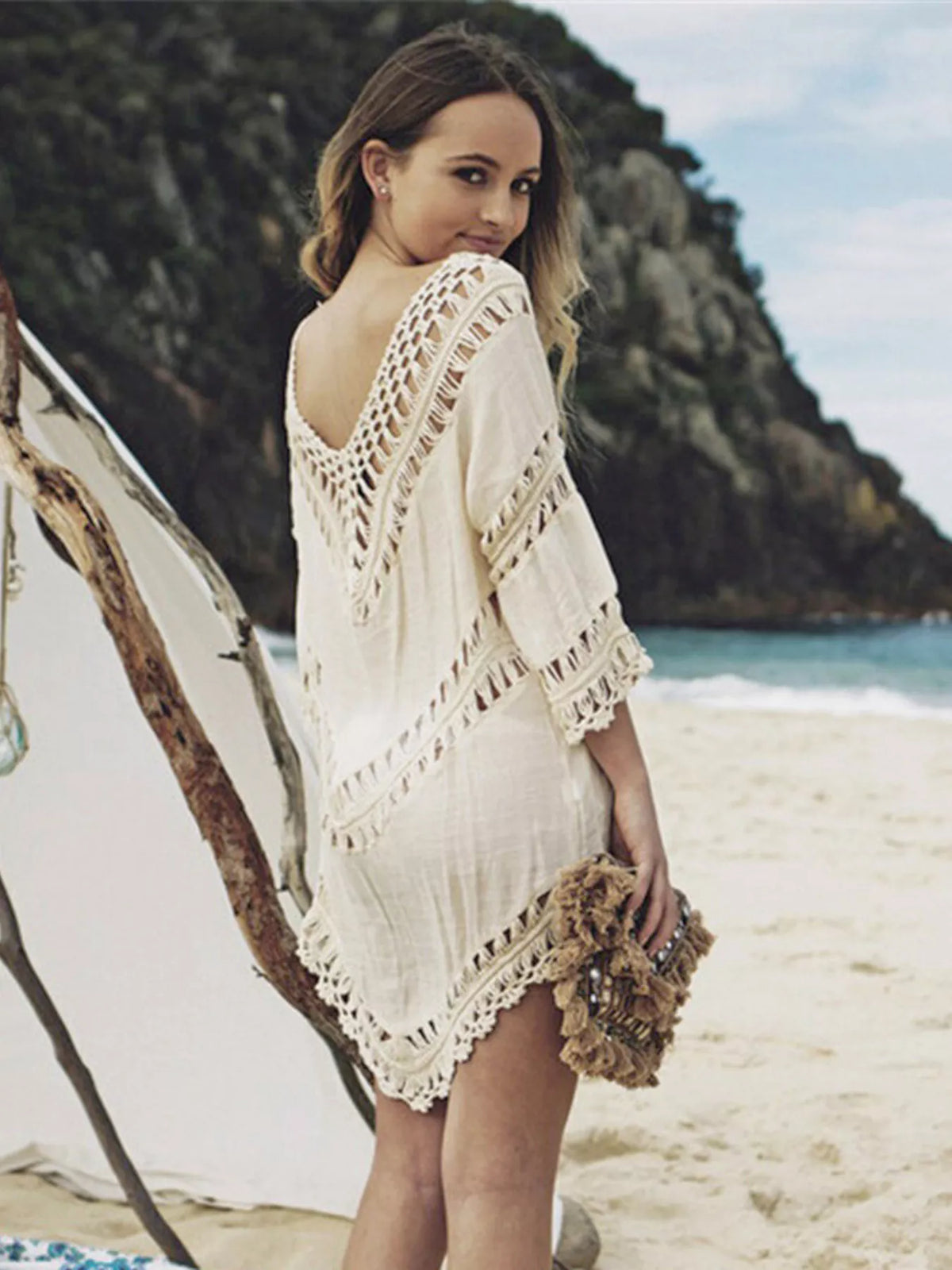 Crochet Trim V-Neck Cover Up - Lilixa.store
