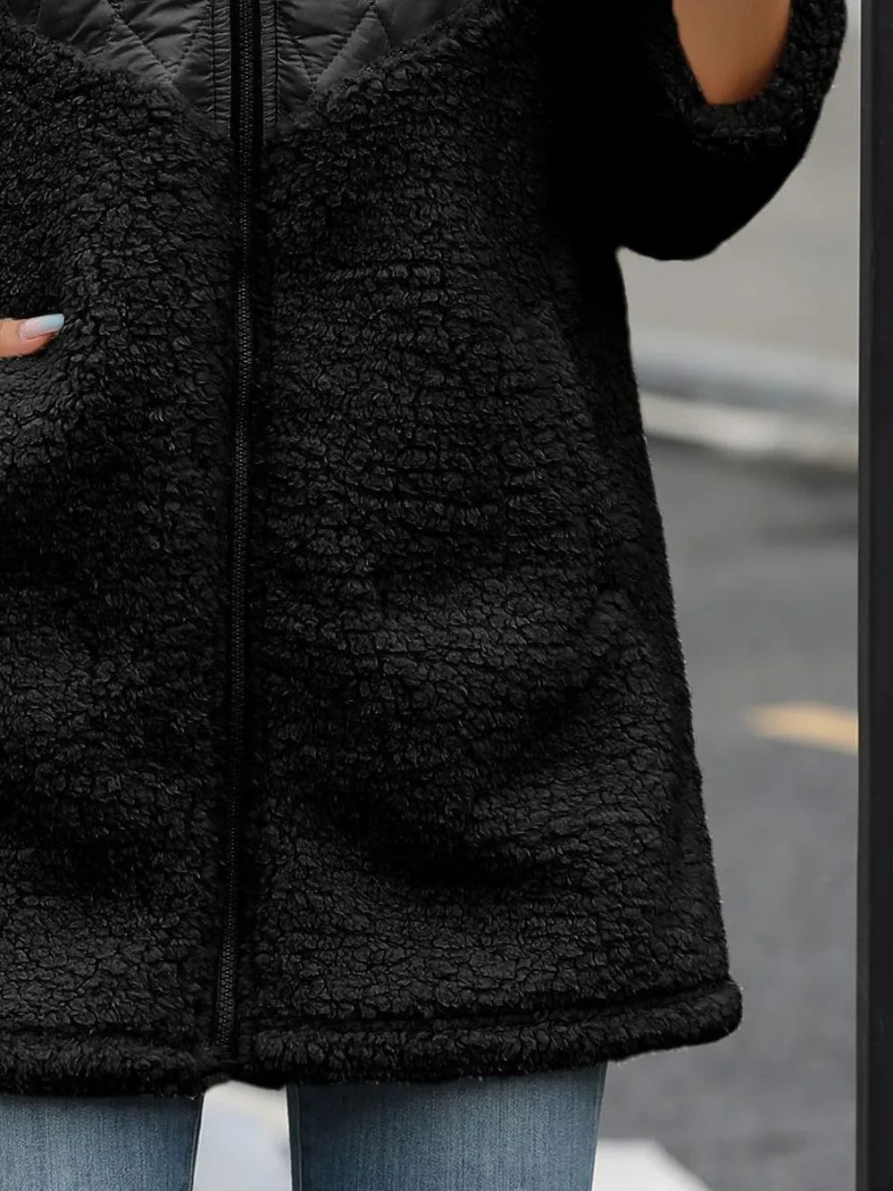 Fuzzy Zip Up Long Sleeve Hooded Jacket, view 7