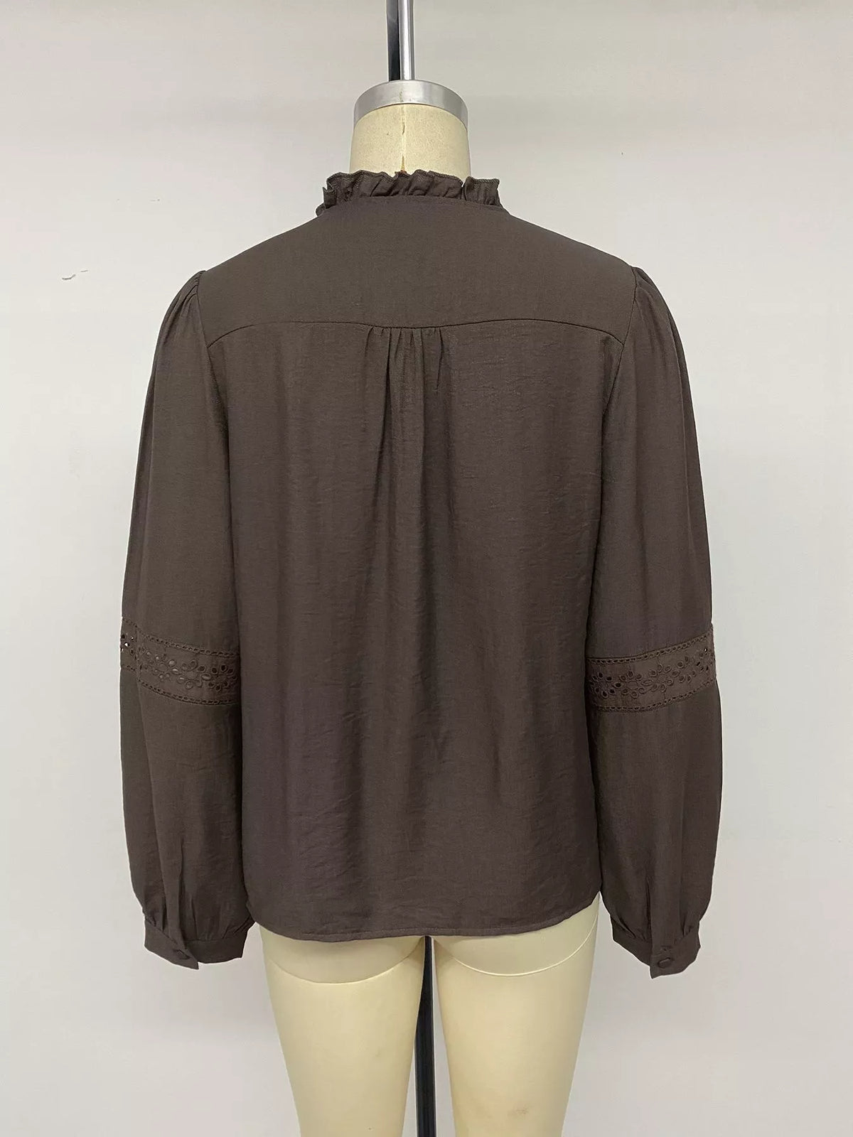 Eyelet Lace Trim Long Sleeve Blouse