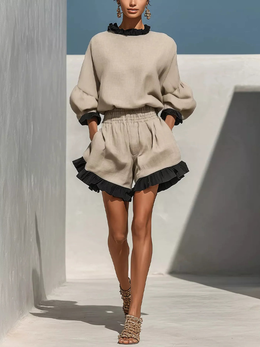 Contrast Trim Dropped Shoulder Top and Shorts Set - Lilixa.store