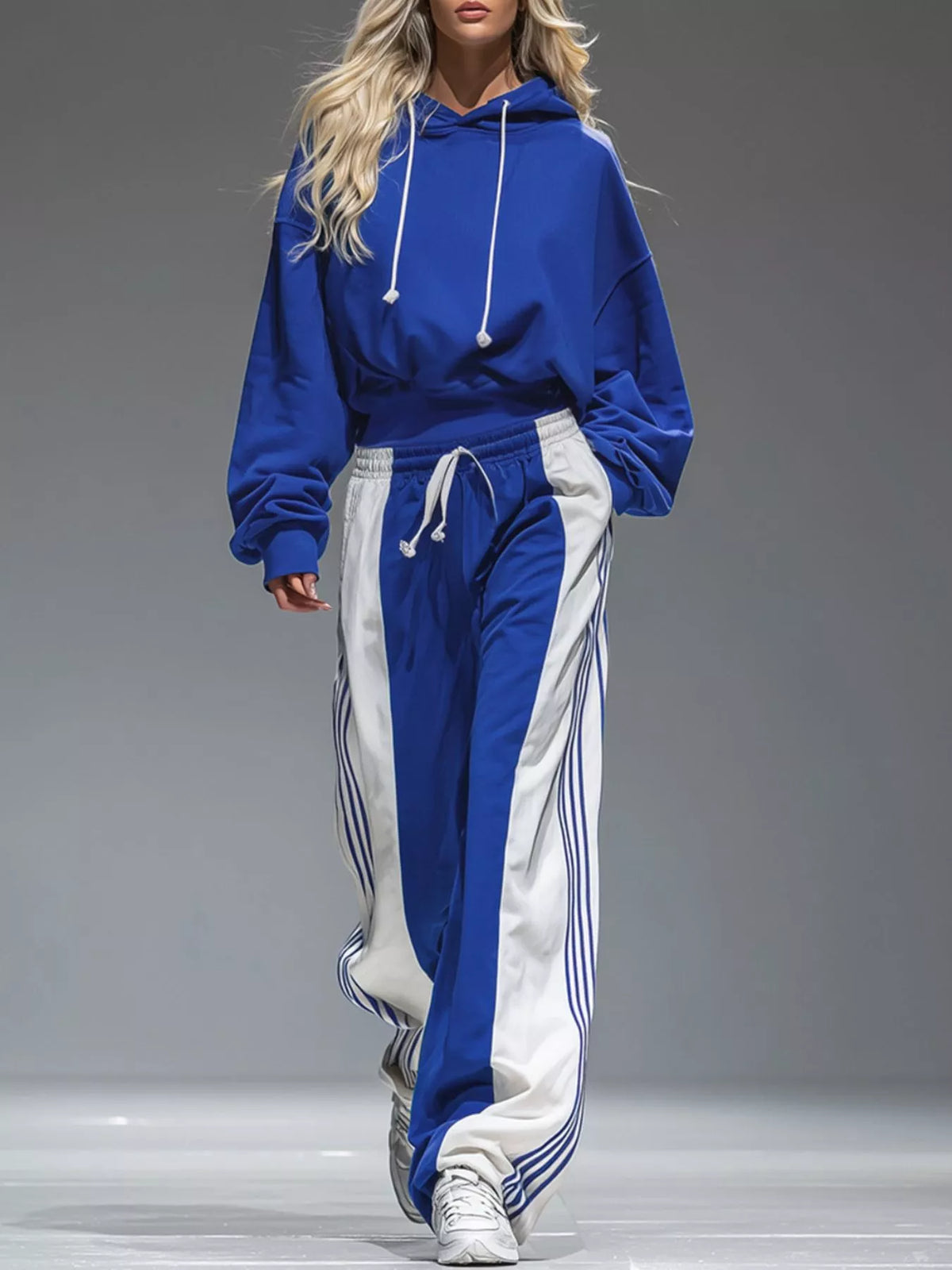 Drawstring Hoodie and Color-Block Wide-Leg Pants Set - Lilixa.store