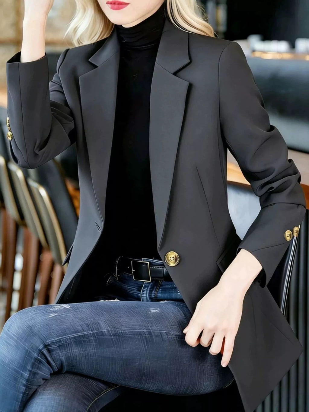 Full Size One Button Lapel Collar Blazer Plus Size - Lilixa.store