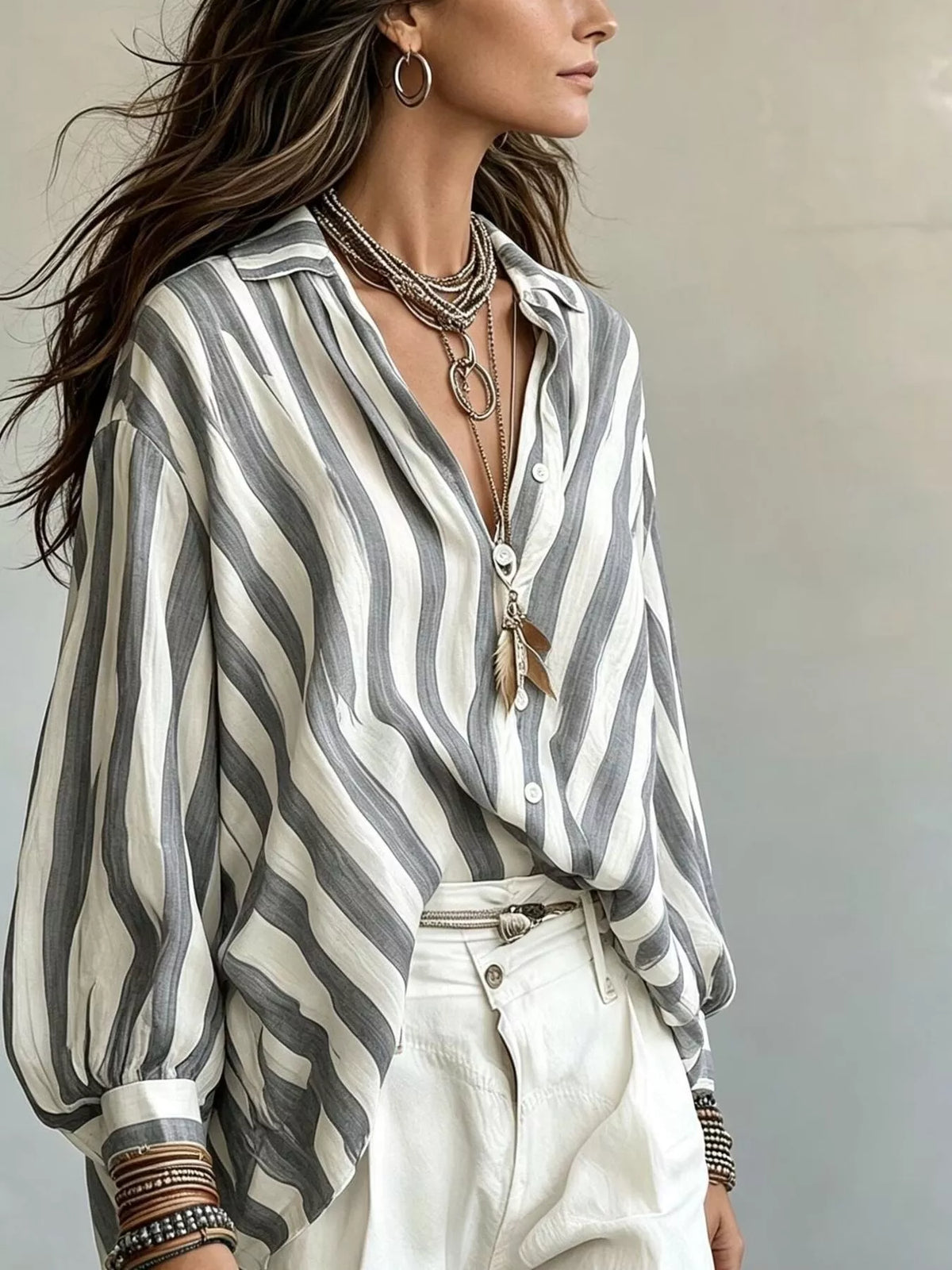 Striped Loose Fit Shirt, view 9