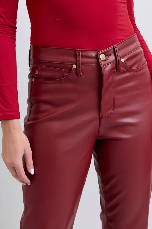 Judy Blue Full Size High Waist Tummy Control Faux Leather Straight Pants Plus Size - Lilixa.store