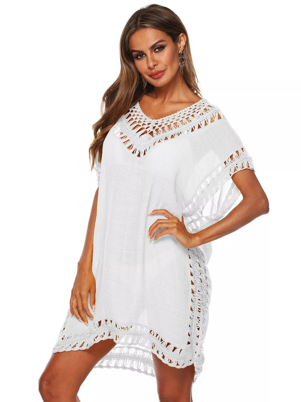 Crochet Trim V-Neck Cover-Up Dress - Lilixa.store