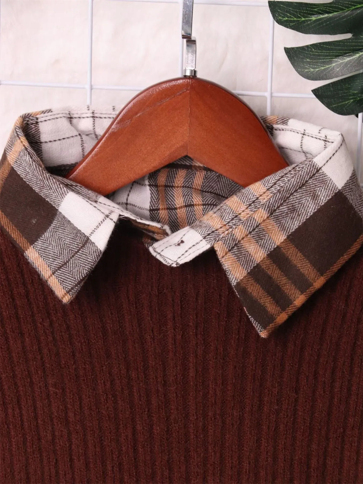 Plaid Long Sleeve Sweater Dress, view 10