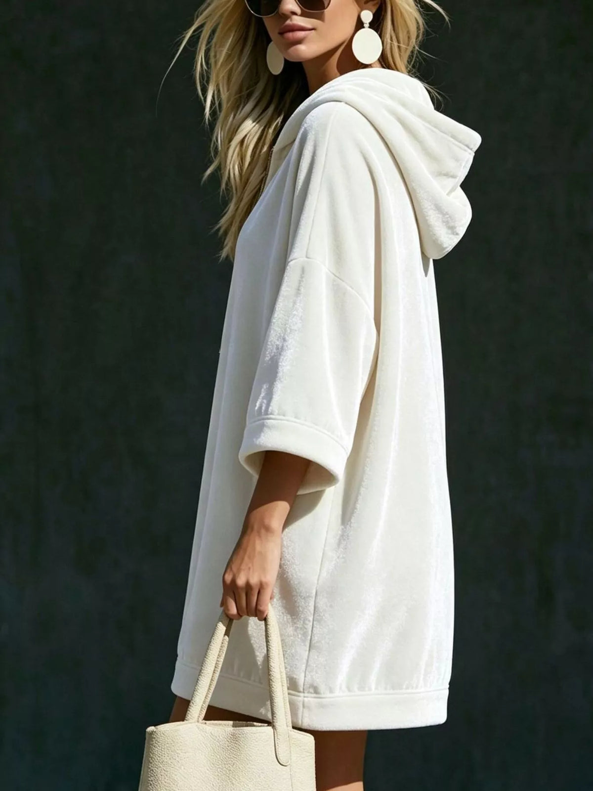 Full Size Half-Zip 3/4 Sleeve Hoodie Dress Plus Size