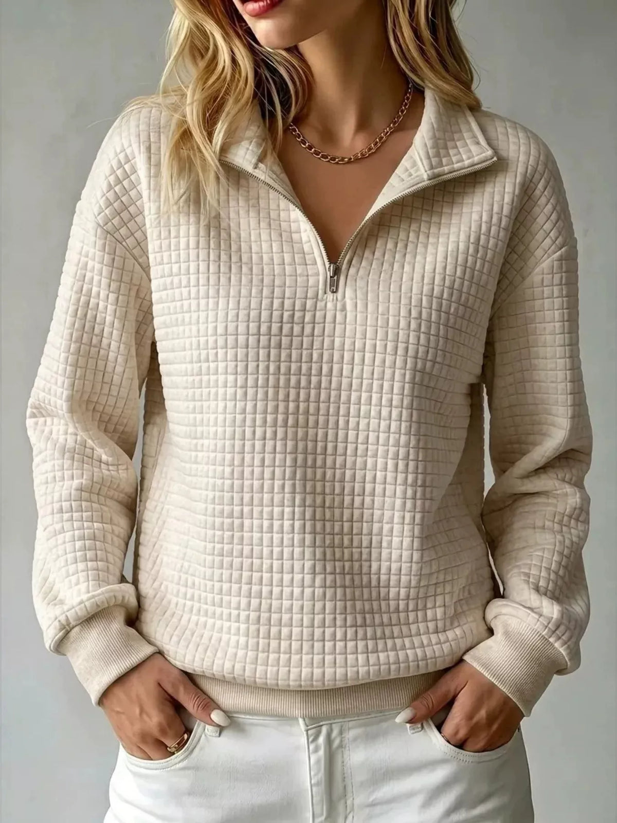 Waffle Knit Quarter-Zip Sweatshirt