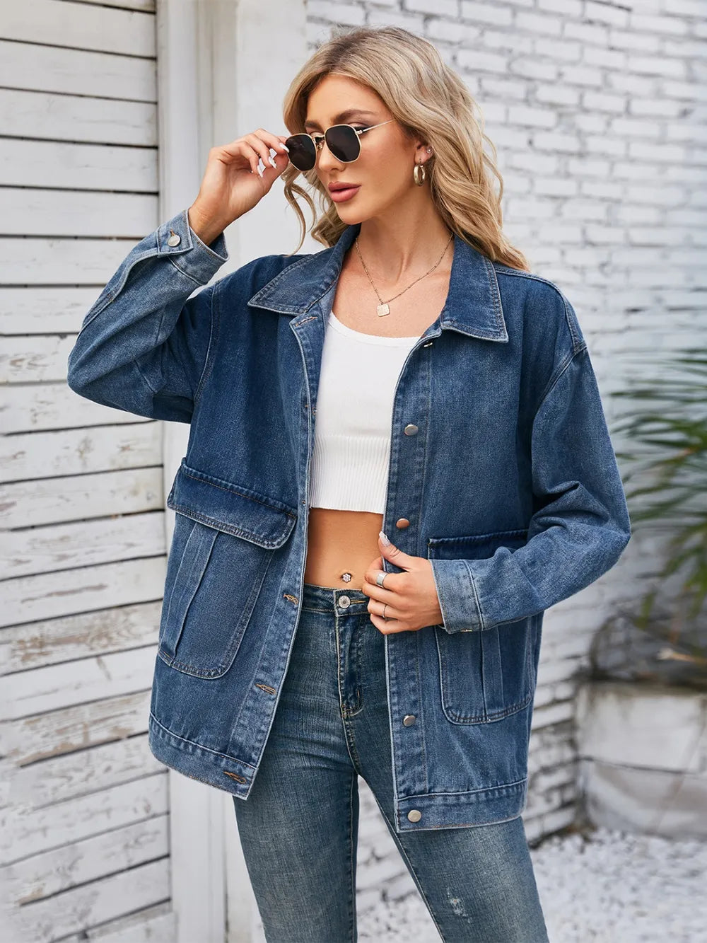 Button Up Long Sleeve Denim Jacket - Lilixa.store
