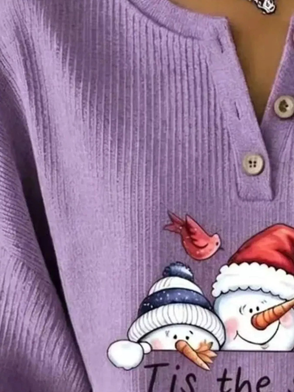 Full Size Christmas Themed Snowman Graphic Ribbed Henley Sweatshirt Plus Size, view 8