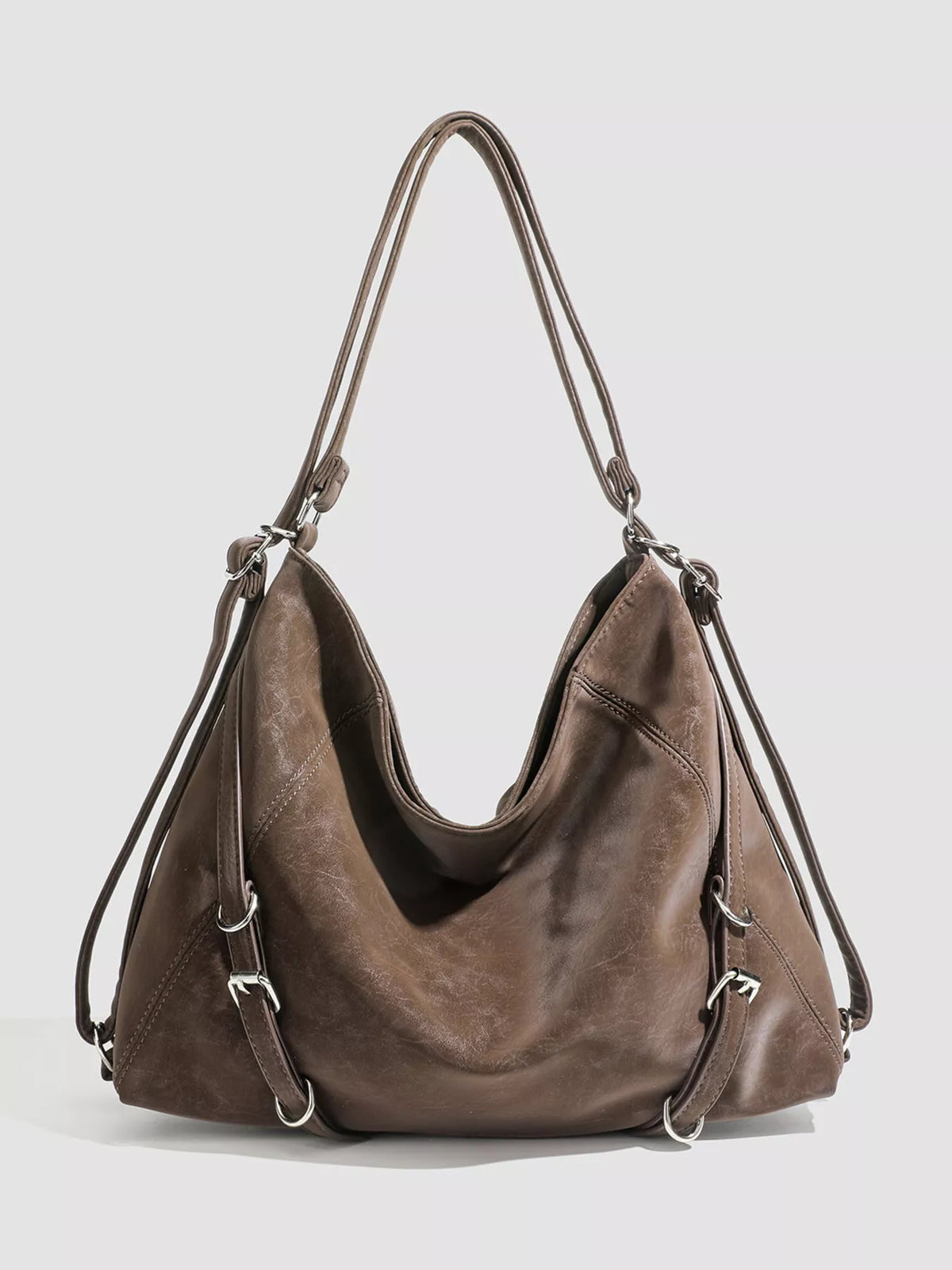 Multi-Way Convertible Hobo Handbag in Brown, view 5