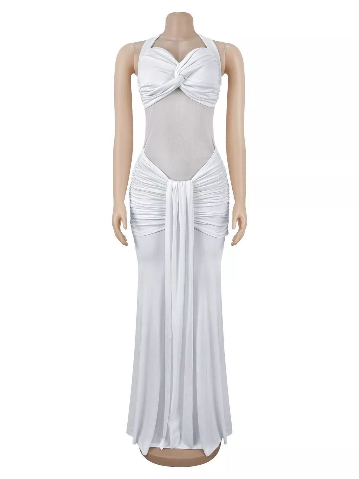 Twisted Front Ruched Bodycon Maxi Dress