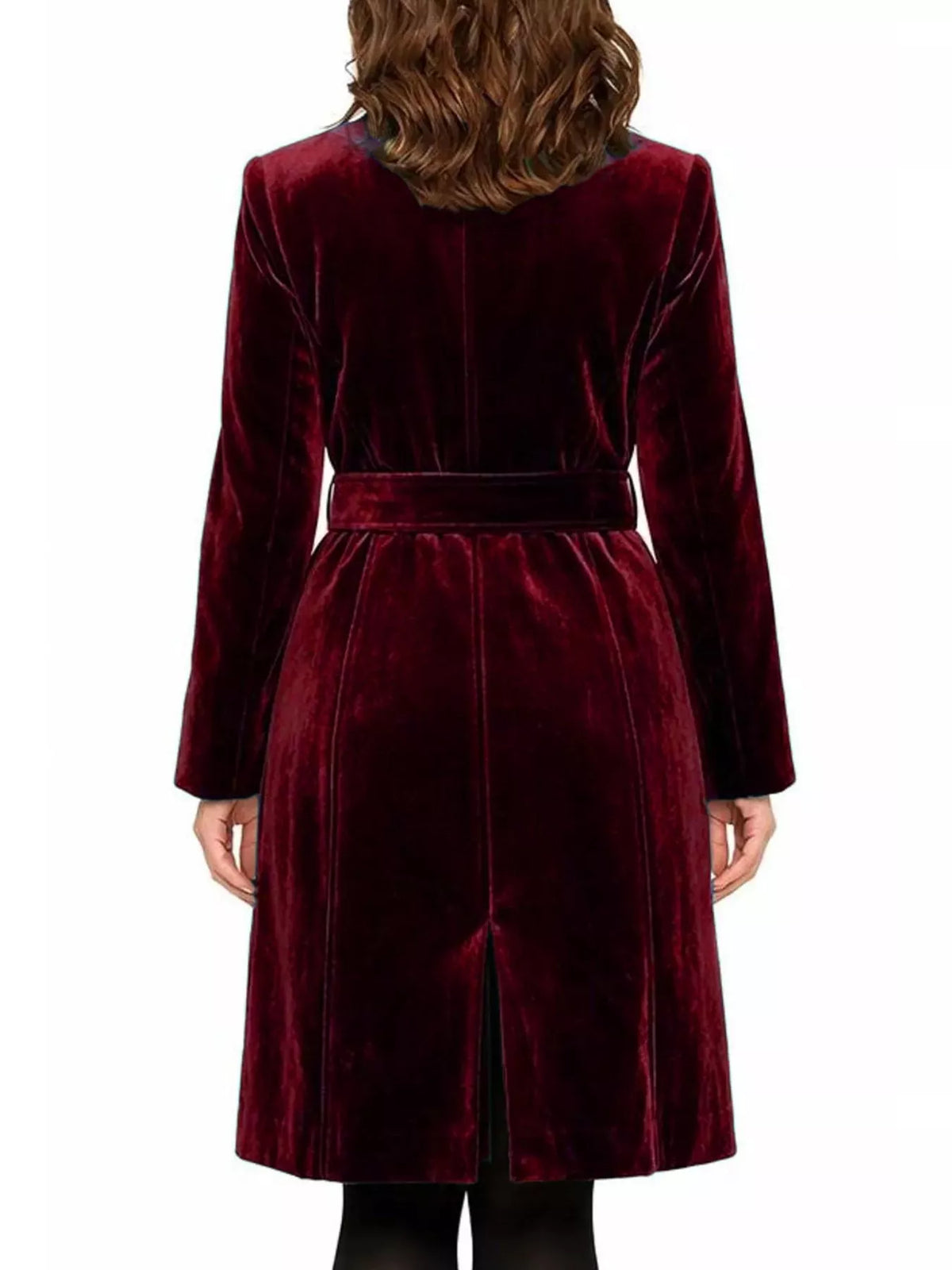 Single-Breasted Velvet Trench Coat with Gold Buttons, view 2