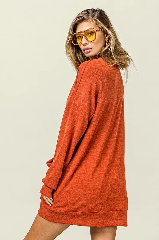 BiBi Open Front Drop Shoulder Cardigan with Pockets in Orange-Red, view 7