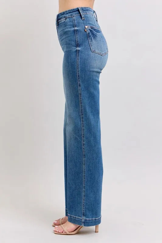 Judy Blue Full Size High Waist Contrast Thread Straight Plus Size - Lilixa.store