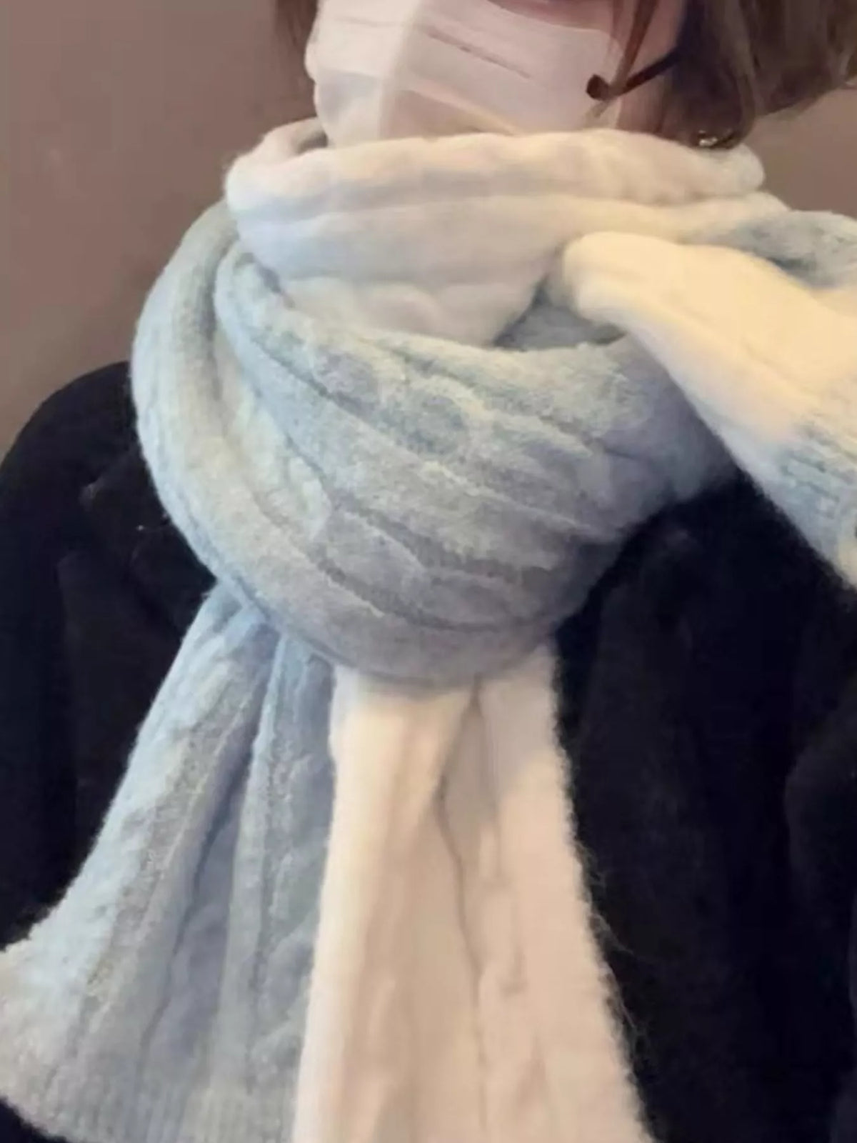 Two Tone Cable knit Warm Scarf - Lilixa.store