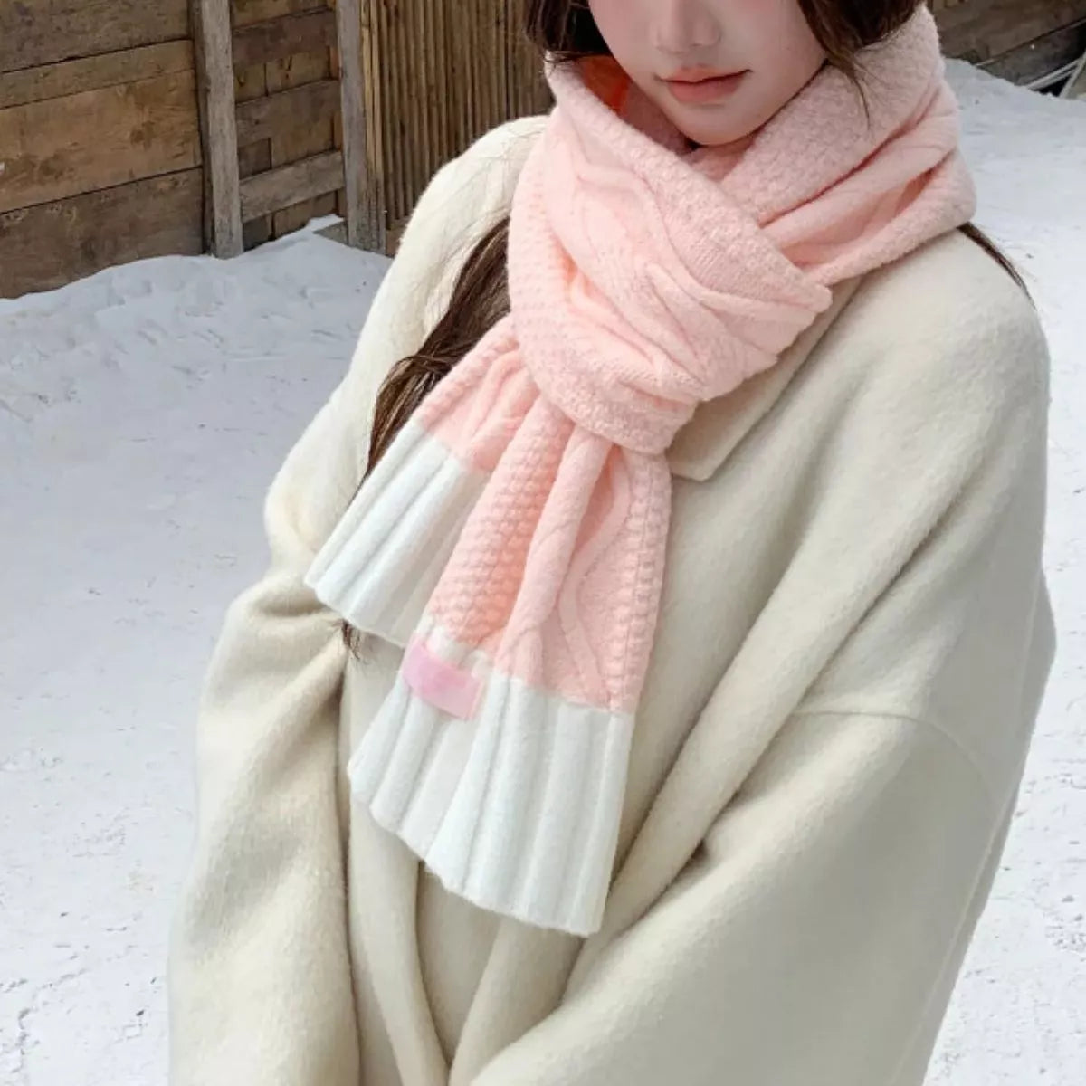 Two-Tone Cable Knitted Scarf - Lilixa.store