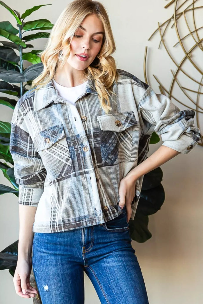 Reborn J Plaid Button Up Long Sleeve Shacket - Lilixa.store