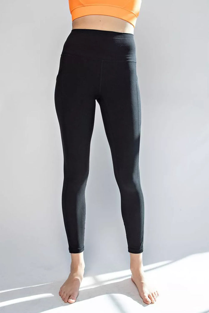 Faith Apparel High Waist Wide Waistband Leggings in Black