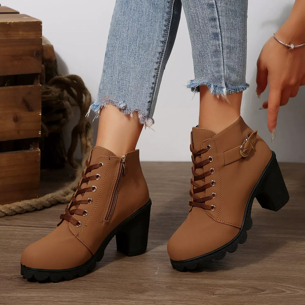 Lace Up Block Heels Boots in Yellow