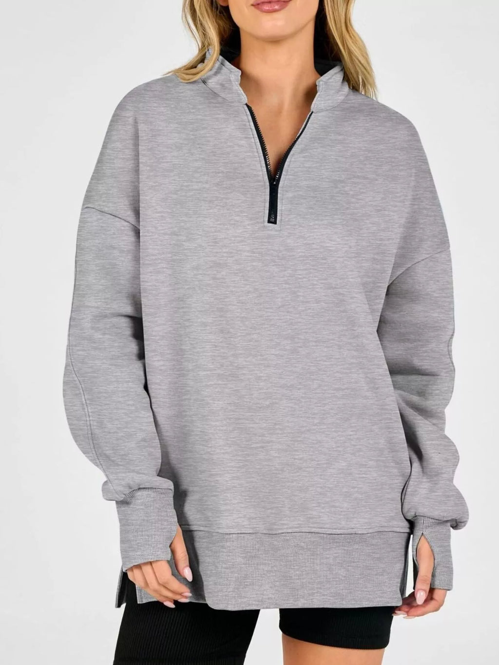 Quarter-Zip Dropped Shoulder Sweatshirt - Lilixa.store