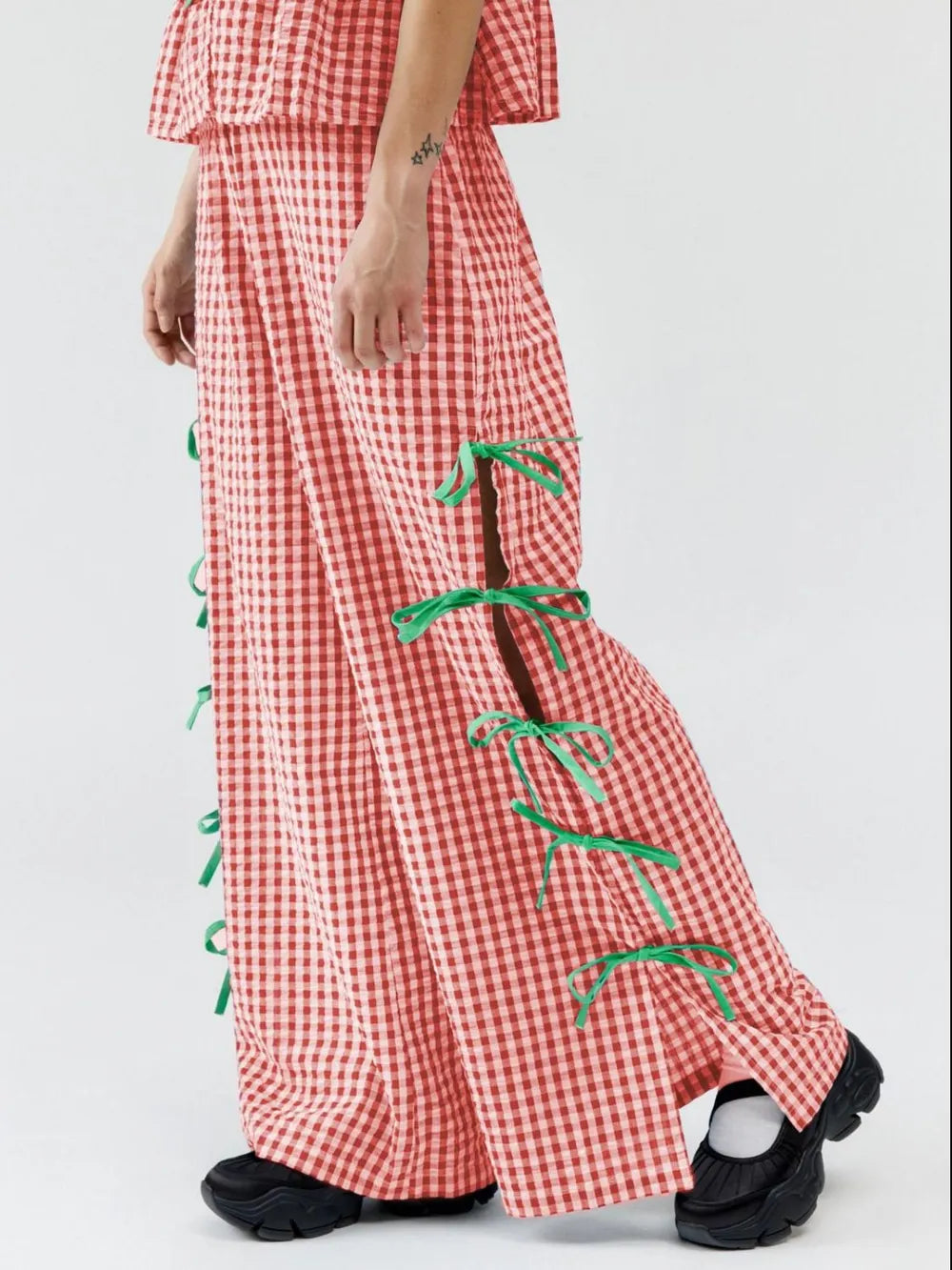 Side Tied Plaid Pants - Lilixa.store