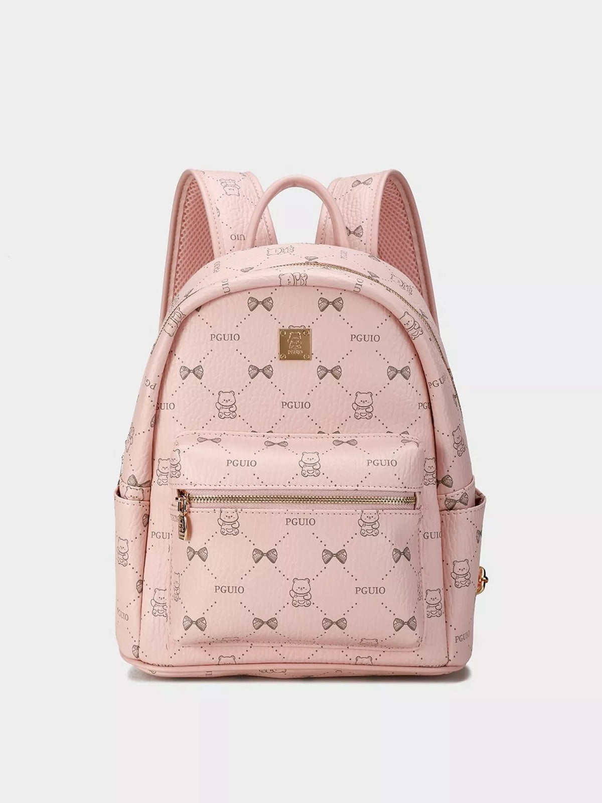 Bear Print PU Leather Backpack Bag in Blush Pink