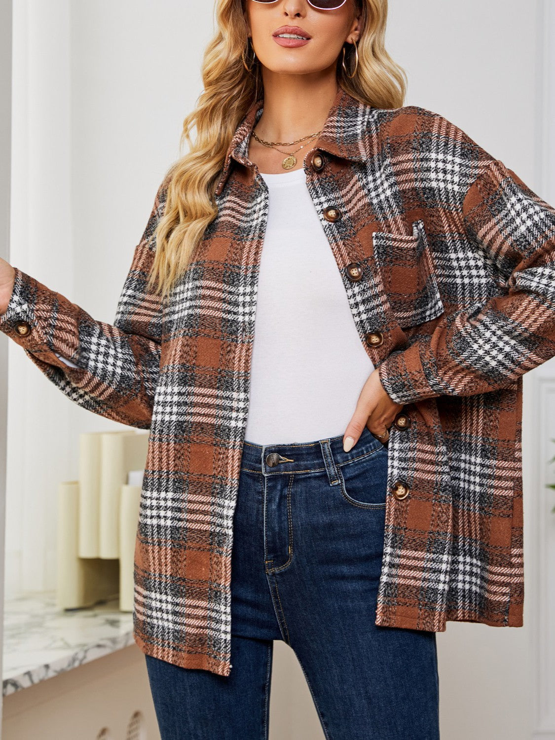 Plaid Collared Shirt Jacket, view 4