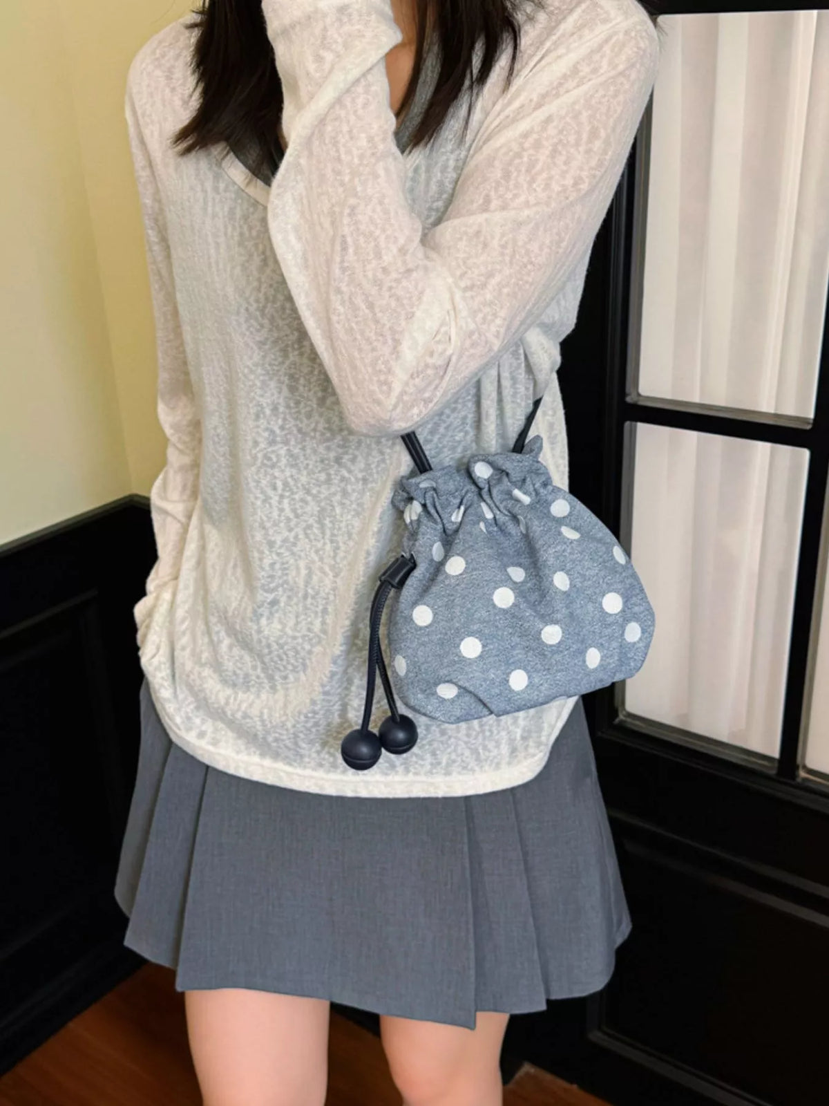 Polka Dot Drawstring Crossbody Bag