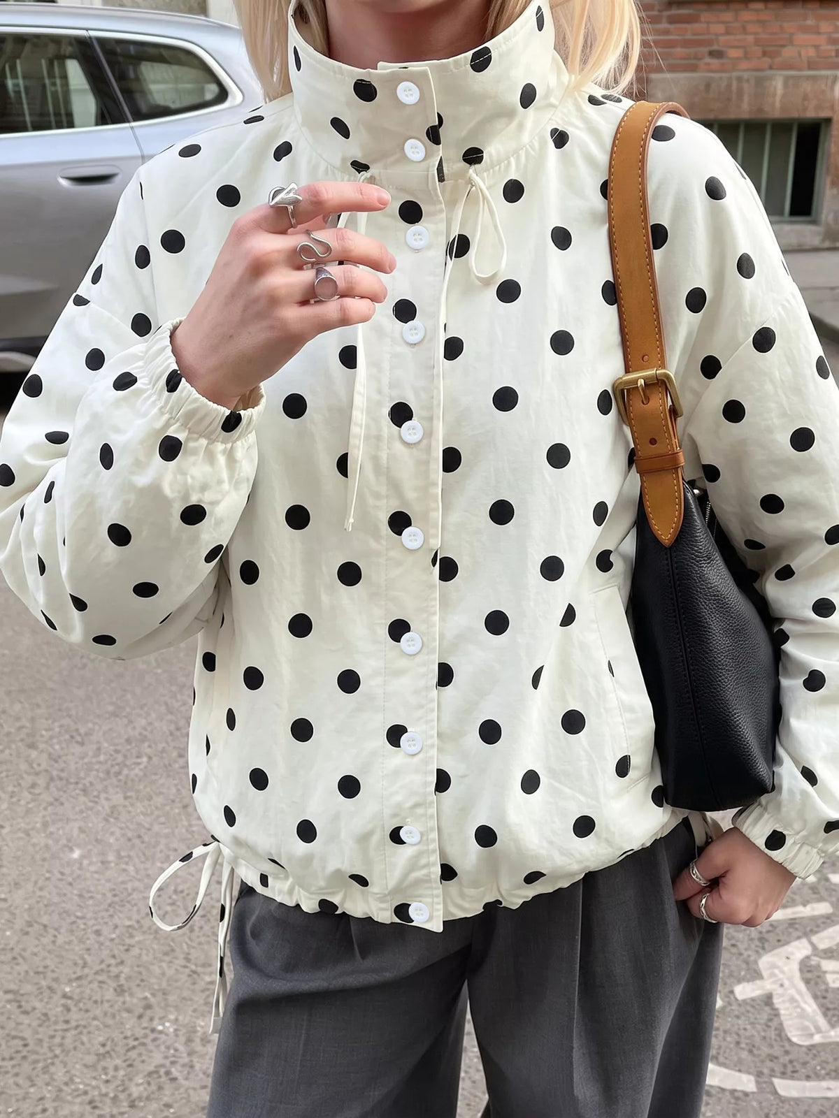 Polka Dot Stand-Collar Casual Jacket