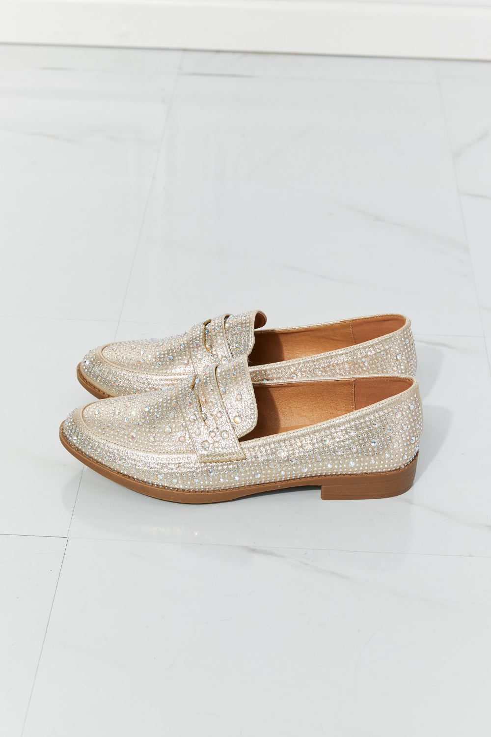 Forever Link Make It Shine Rhinestone Loafers in Champagne, view 5
