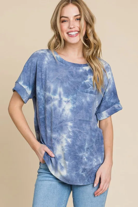 BOMBOM Tie-Dye Round Neck Short Sleeve T-Shirt - Lilixa.store