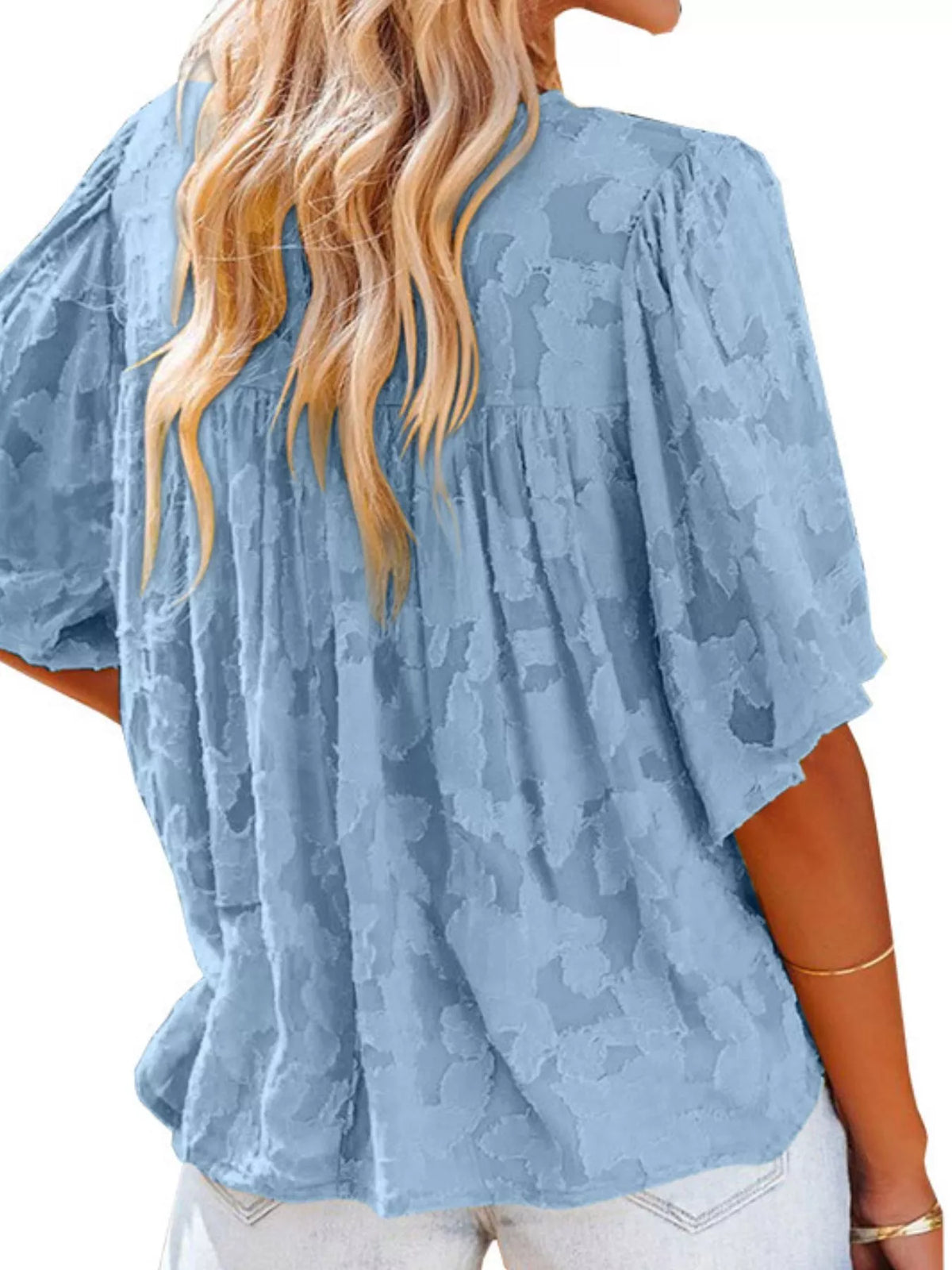 Full Size Textured V-Neck Button-Down Shirt Plus Size - Lilixa.store