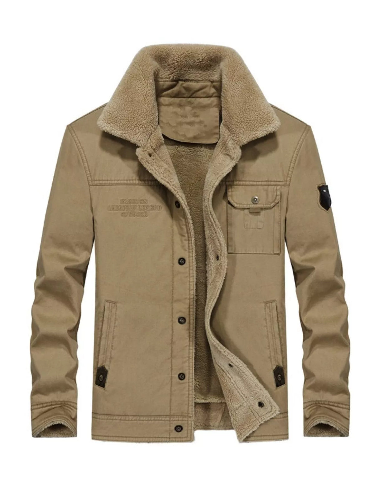 Men's Plus Size Solid Color Sherpa Lined Jacket - Lilixa.store