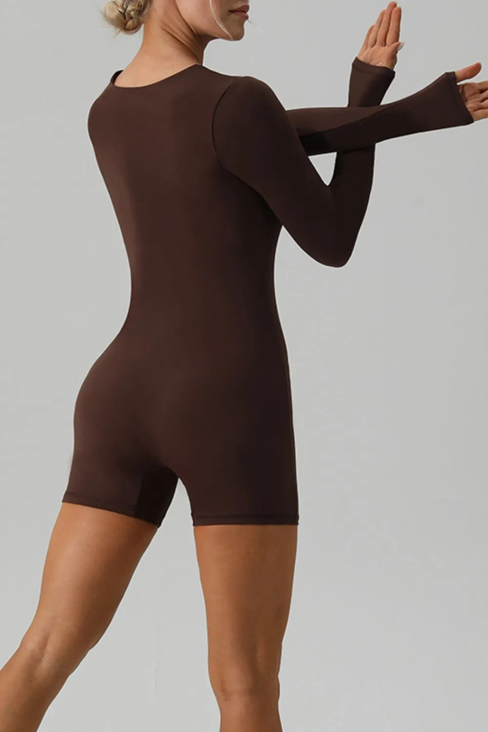 Square Neck Long Sleeve Active Romper - Lilixa.store