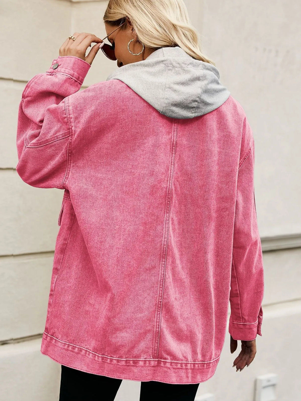 Oversized Button Up Denim Jacket with Hood