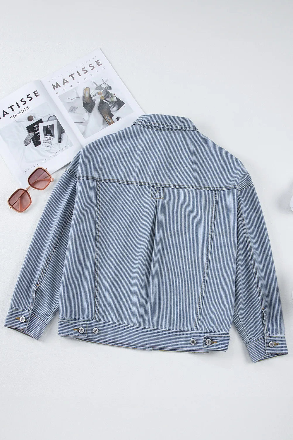 Striped Button Up Long Sleeve Denim Jacket - Lilixa.store
