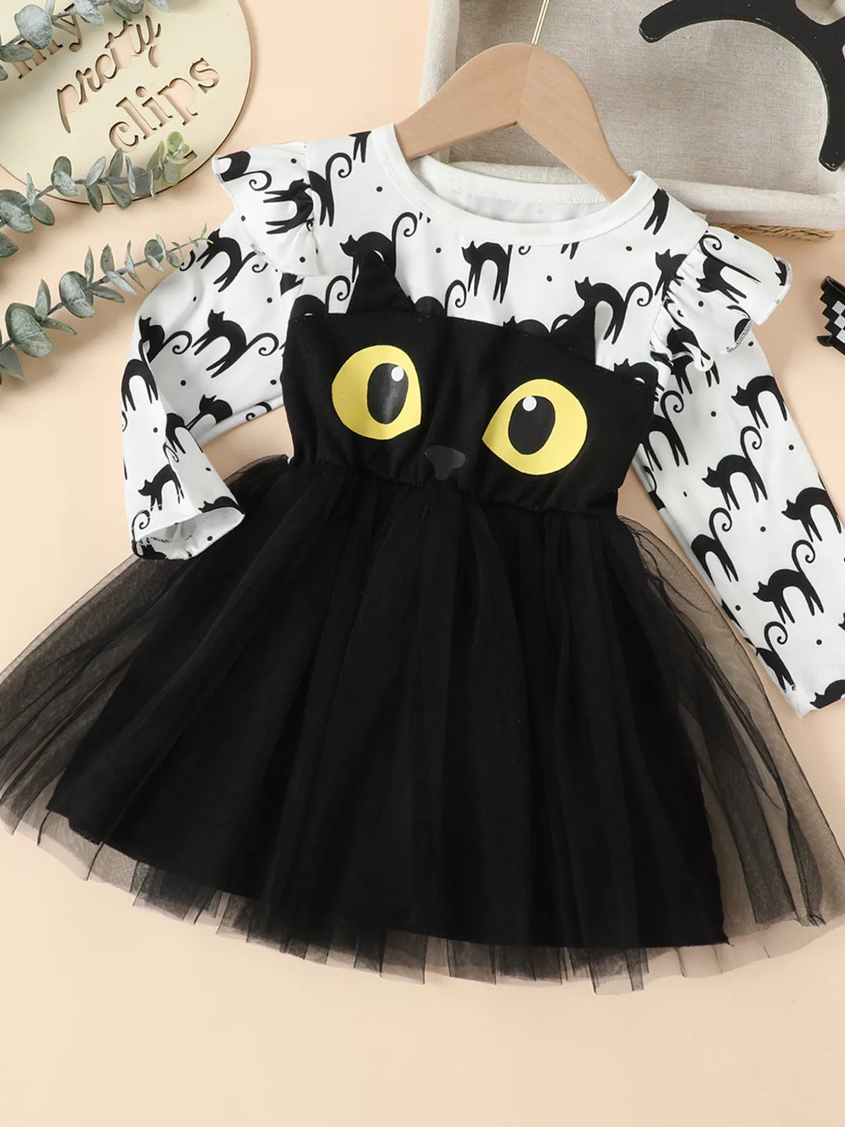 Children's Halloween Cat Eye Ruffle Tulle Dress - Lilixa.store