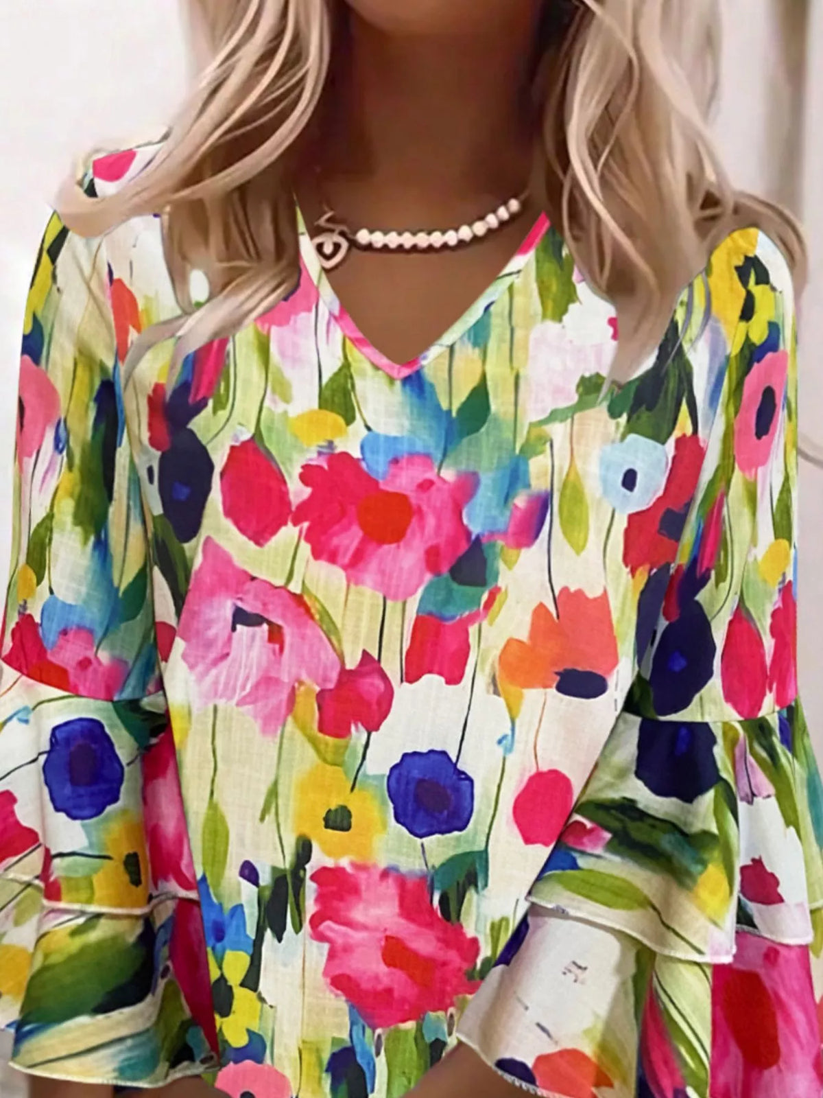 Floral Print Tiered Ruffle Sleeve Casual Mini Dress