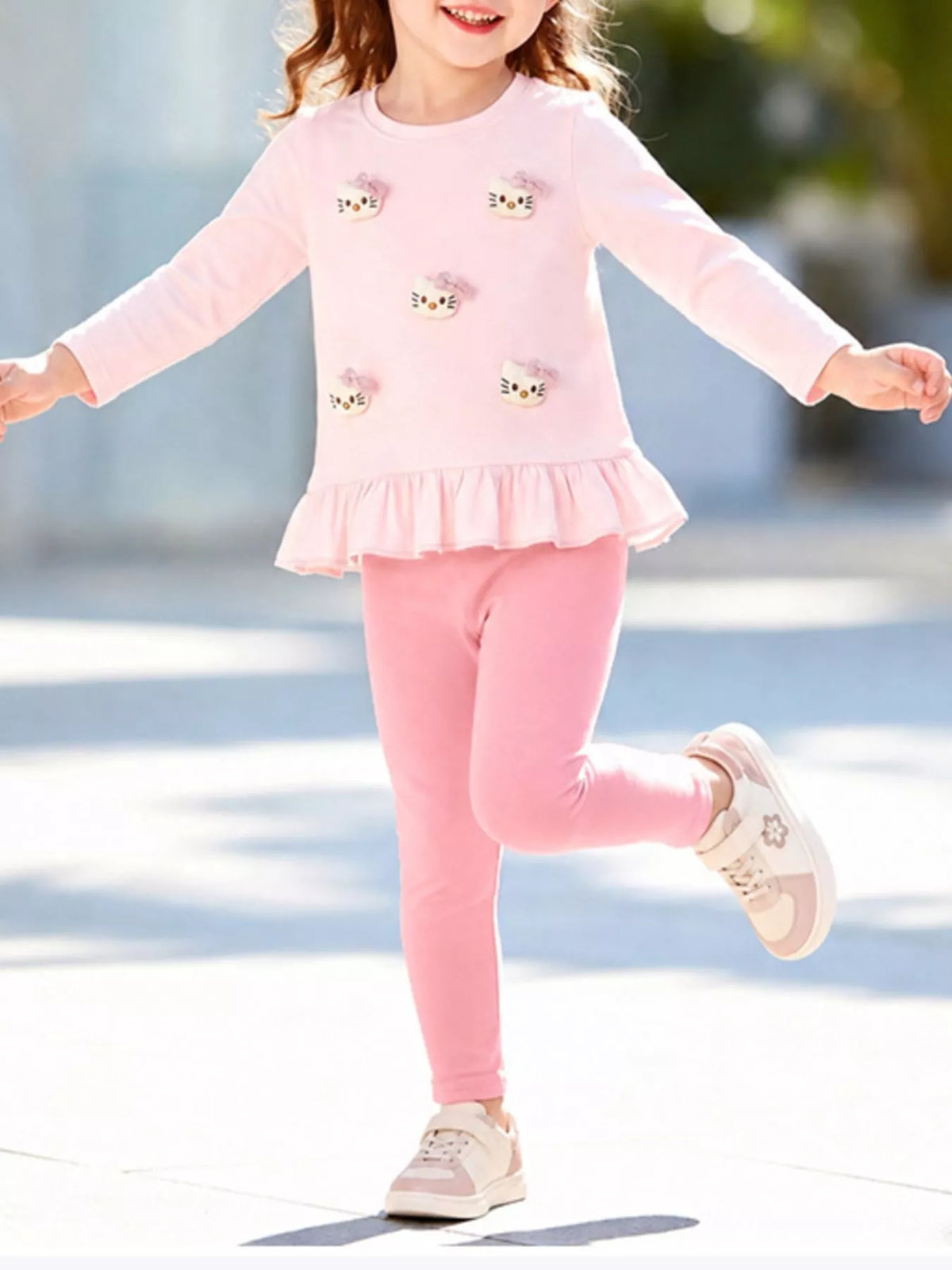 Children's Cat Ruffled Hem Top and Leggings Set - Lilixa.store