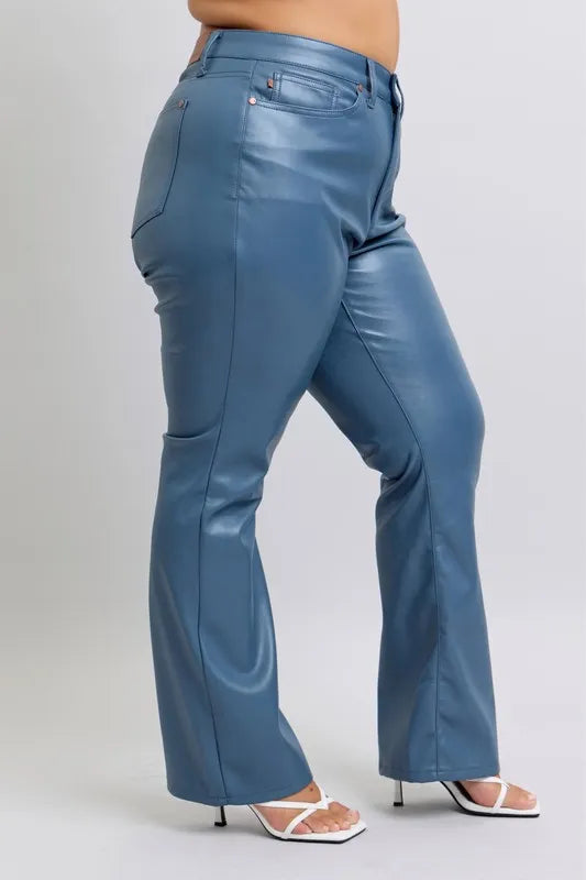 Judy Blue Full Size High Waist Tummy Control Faux Leather Bootcut Pants Plus Size - Lilixa.store