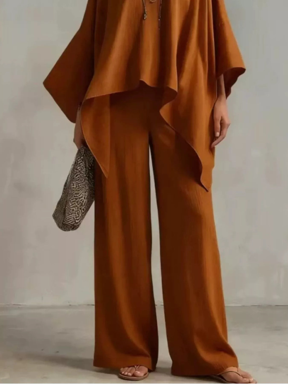 Loose Fit V-Neck Top and Pants Two-Piece Set