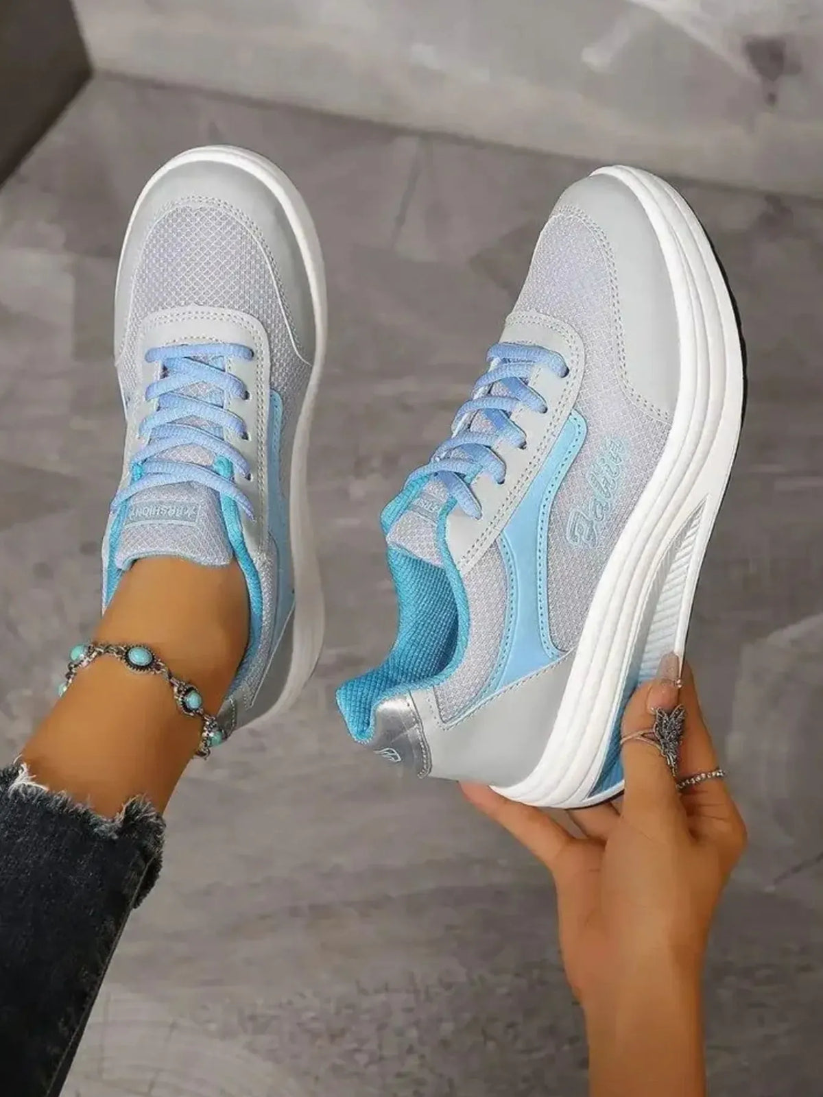 Breathable Lace Up Contrast Mesh Athletic - Lilixa.store