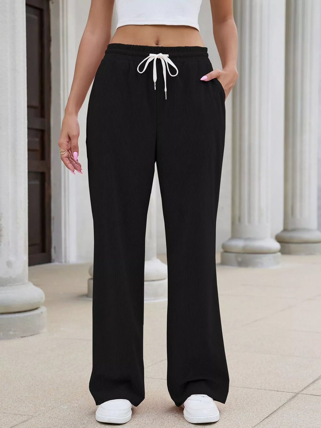 High-Waisted Drawstring Wide-Leg Casual Pants - Lilixa.store